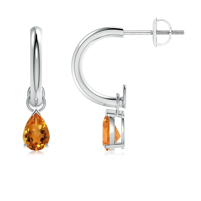 6x4mm AAA Pear-Shaped Citrine Drop Earrings with Screw Back in White Gold 