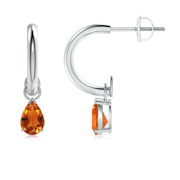 6x4mm AAAA Pear-Shaped Citrine Drop Earrings with Screw Back in P950 Platinum