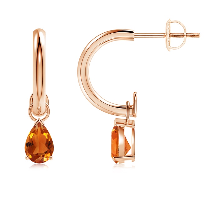 6x4mm AAAA Pear-Shaped Citrine Drop Earrings with Screw Back in Rose Gold