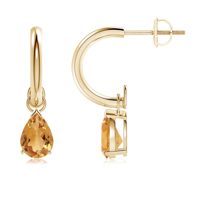 7x5mm A Pear-Shaped Citrine Drop Earrings with Screw Back in Yellow Gold 