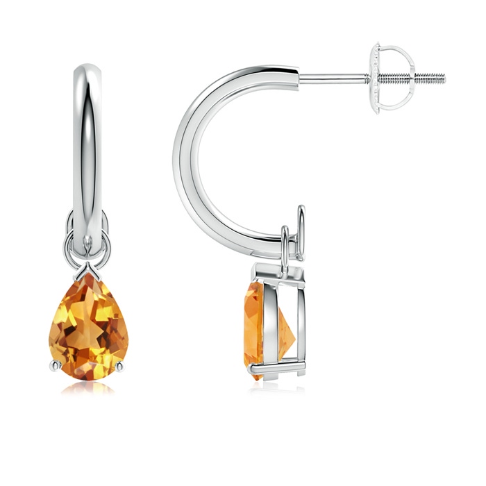 7x5mm AA Pear-Shaped Citrine Drop Earrings with Screw Back in White Gold 