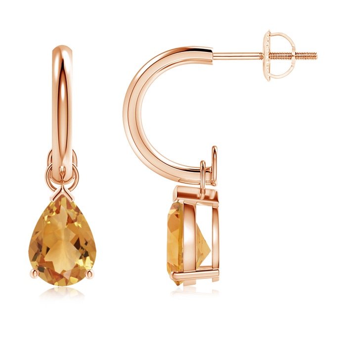 8x6mm A Pear-Shaped Citrine Drop Earrings with Screw Back in Rose Gold 