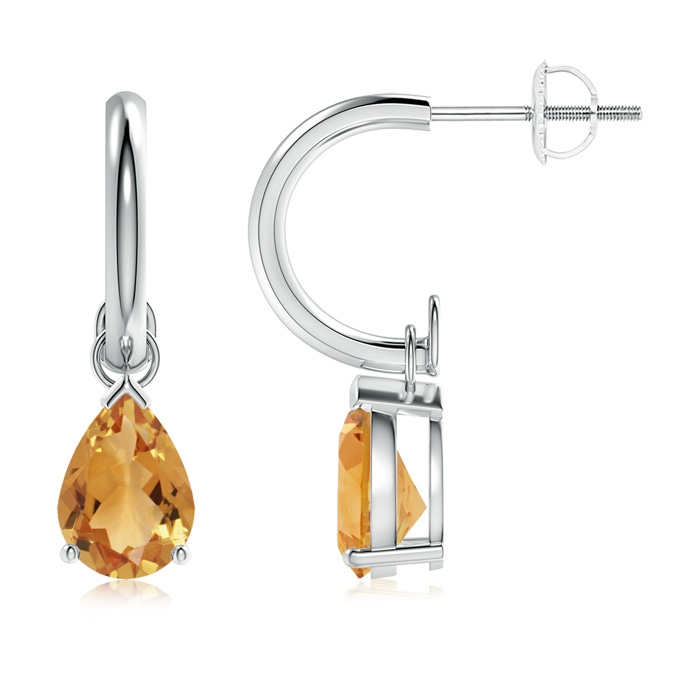 8x6mm A Pear-Shaped Citrine Drop Earrings with Screw Back in White Gold 
