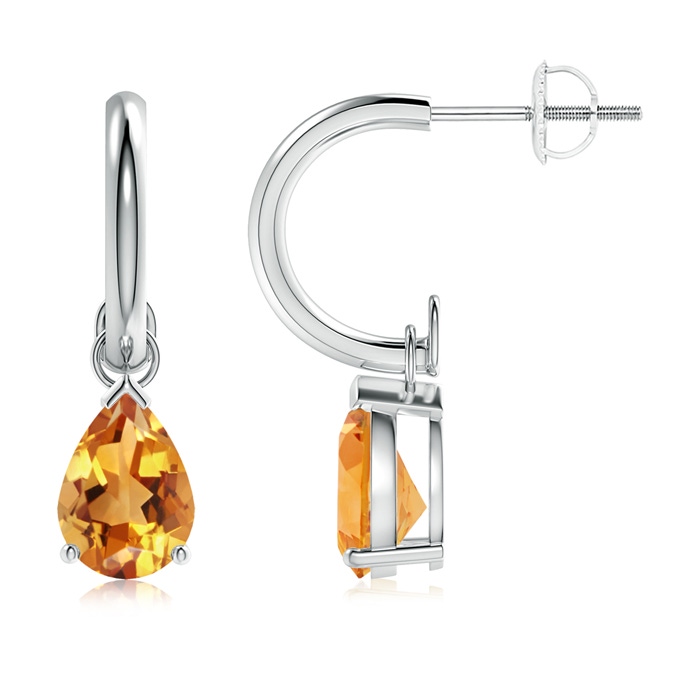 8x6mm AA Pear-Shaped Citrine Drop Earrings with Screw Back in White Gold 