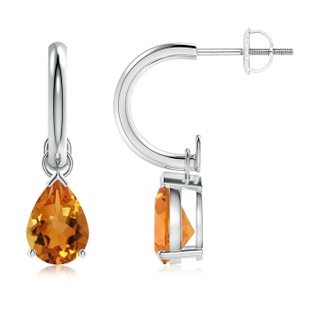 8x6mm AAA Pear-Shaped Citrine Drop Earrings with Screw Back in White Gold