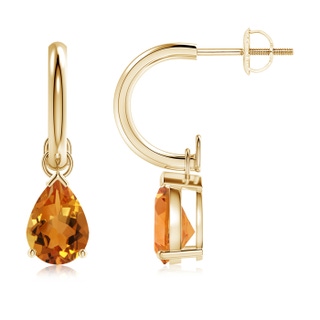 8x6mm AAA Pear-Shaped Citrine Drop Earrings with Screw Back in Yellow Gold