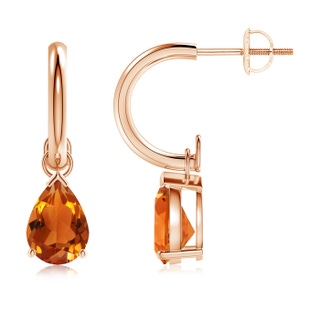 8x6mm AAAA Pear-Shaped Citrine Drop Earrings with Screw Back in Rose Gold