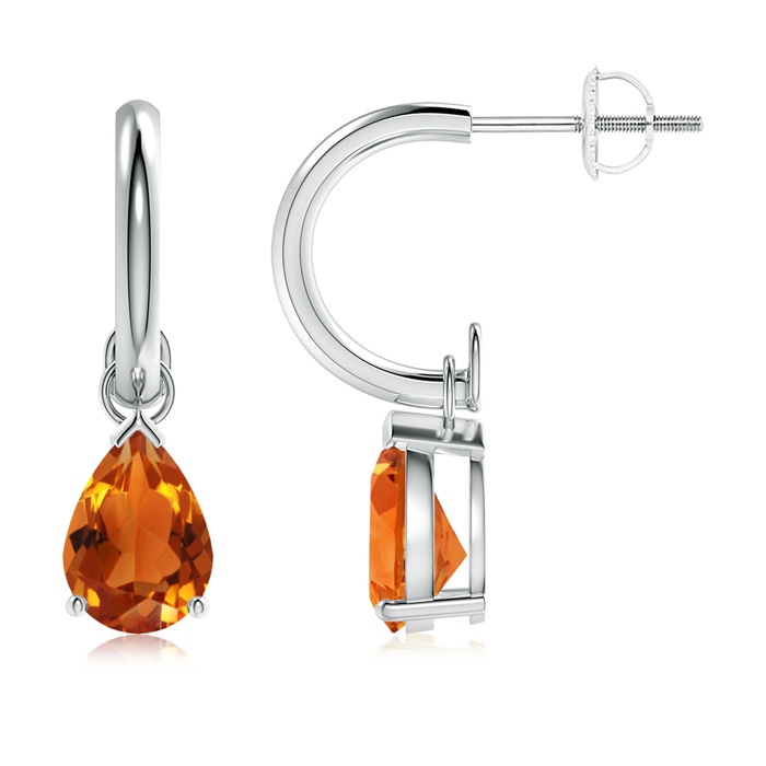 8x6mm AAAA Pear-Shaped Citrine Drop Earrings with Screw Back in White Gold