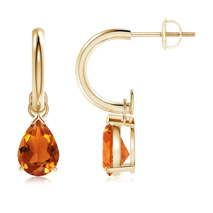 8x6mm AAAA Pear-Shaped Citrine Drop Earrings with Screw Back in Yellow Gold 