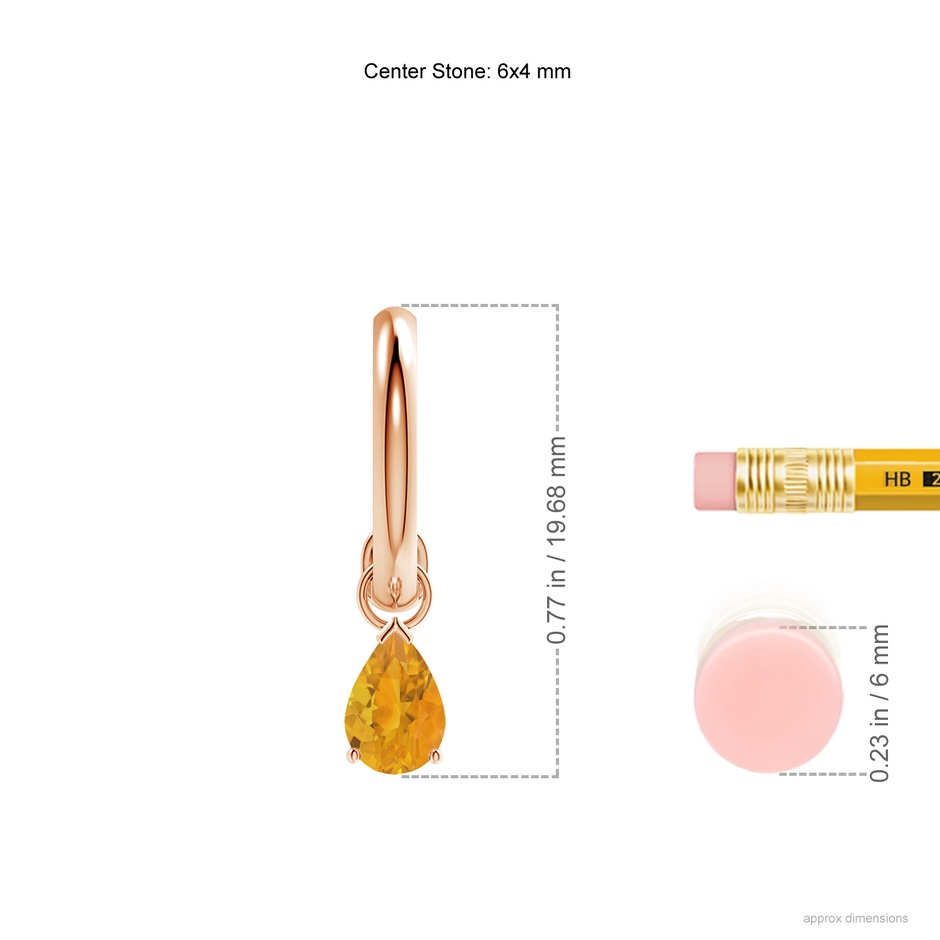 6x4mm A Pear-Shaped Fire Opal Drop Earrings with Screw Back in Rose Gold ruler