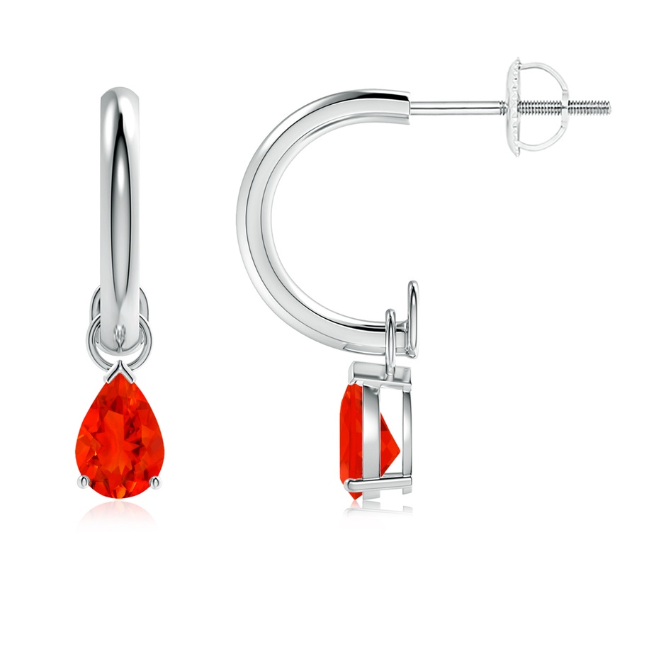 6x4mm AAAA Pear-Shaped Fire Opal Drop Earrings with Screw Back in P950 Platinum 
