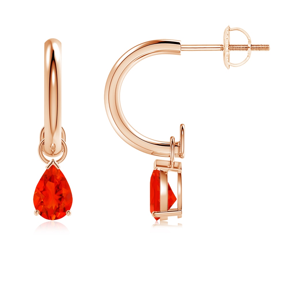 6x4mm AAAA Pear-Shaped Fire Opal Drop Earrings with Screw Back in Rose Gold