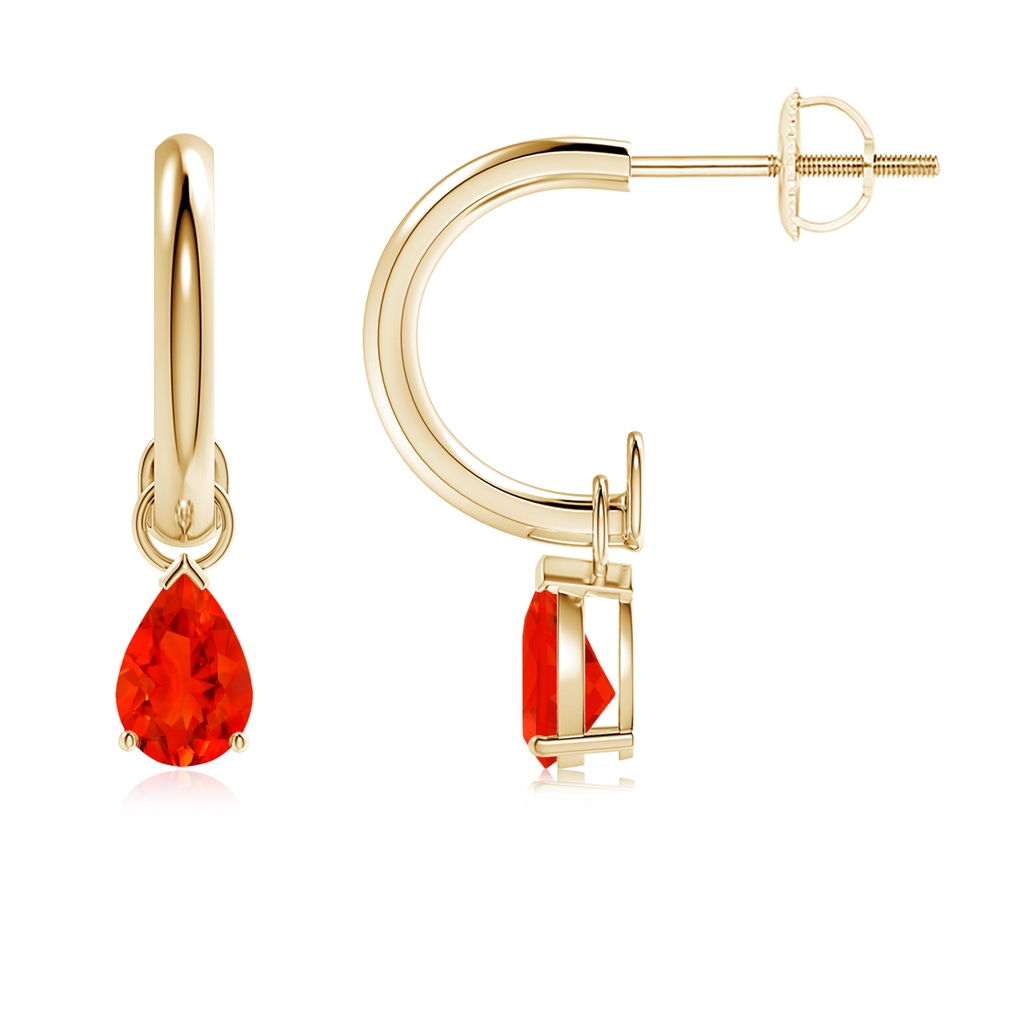 6x4mm AAAA Pear-Shaped Fire Opal Drop Earrings with Screw Back in Yellow Gold