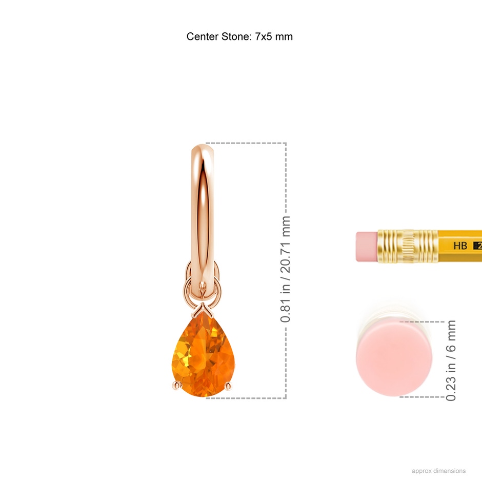 7x5mm AA Pear-Shaped Fire Opal Drop Earrings with Screw Back in Rose Gold ruler