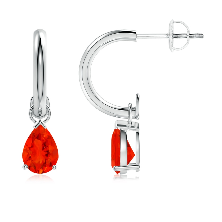 7x5mm AAAA Pear-Shaped Fire Opal Drop Earrings with Screw Back in P950 Platinum 