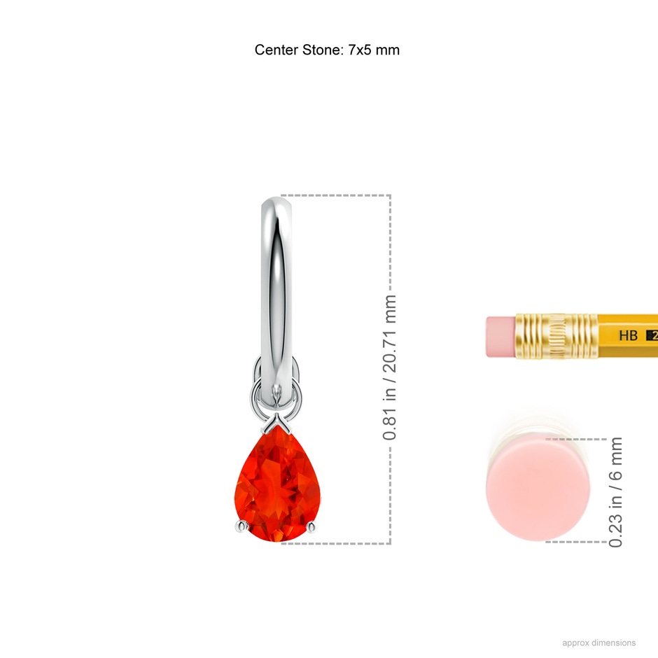 7x5mm AAAA Pear-Shaped Fire Opal Drop Earrings with Screw Back in P950 Platinum ruler
