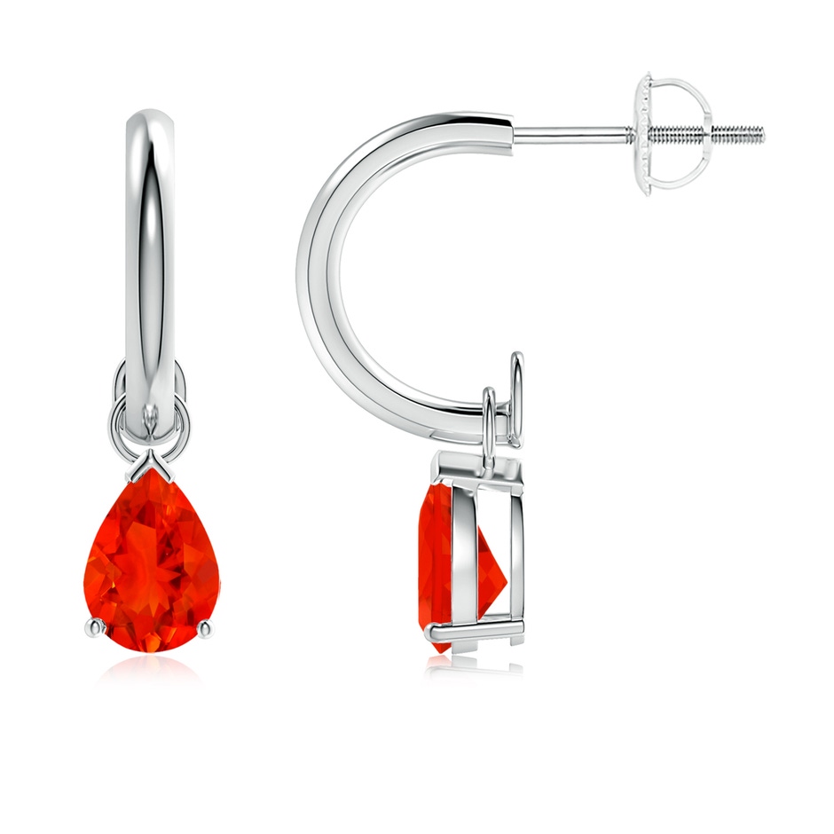 7x5mm AAAA Pear-Shaped Fire Opal Drop Earrings with Screw Back in White Gold 