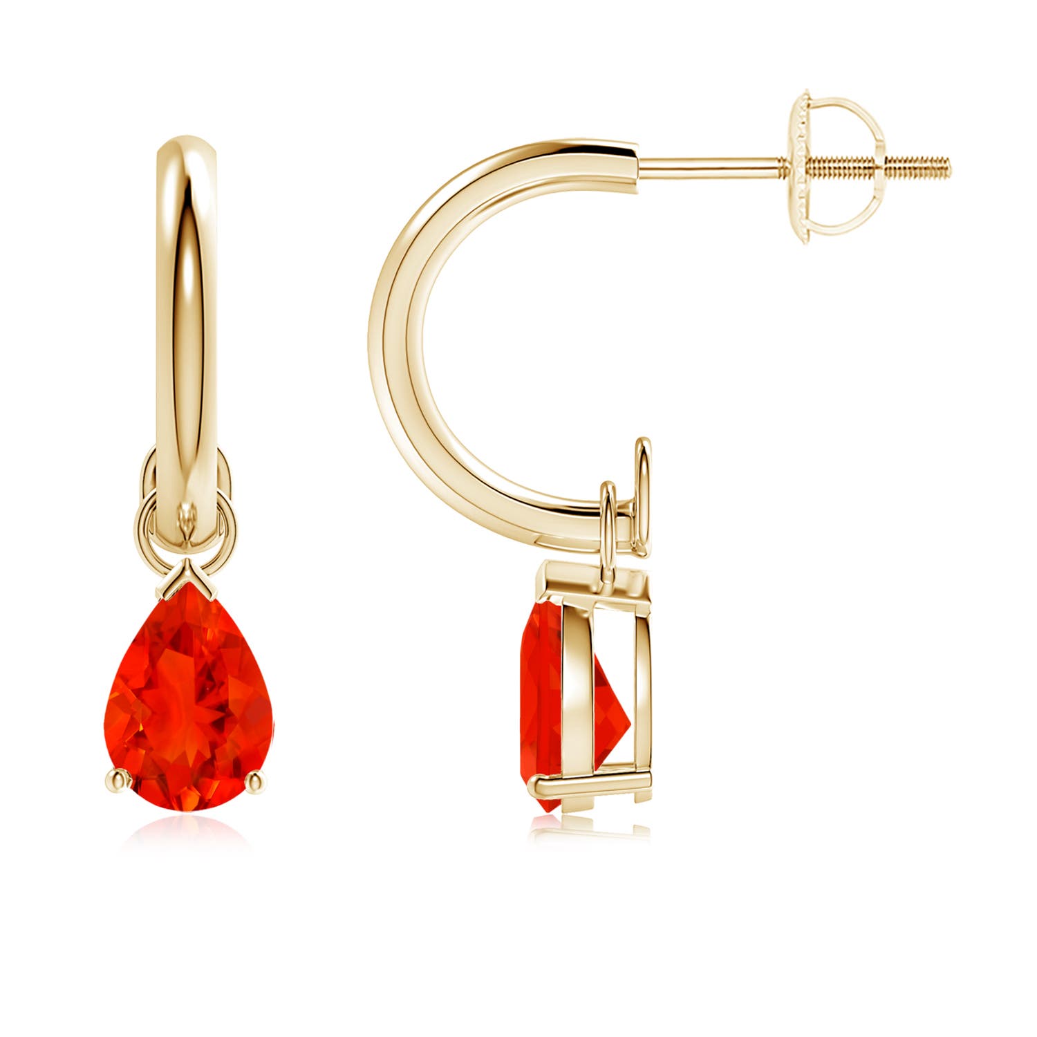 7x5mm AAAA Pear-Shaped Fire Opal Drop Earrings with Screw Back in Yellow Gold