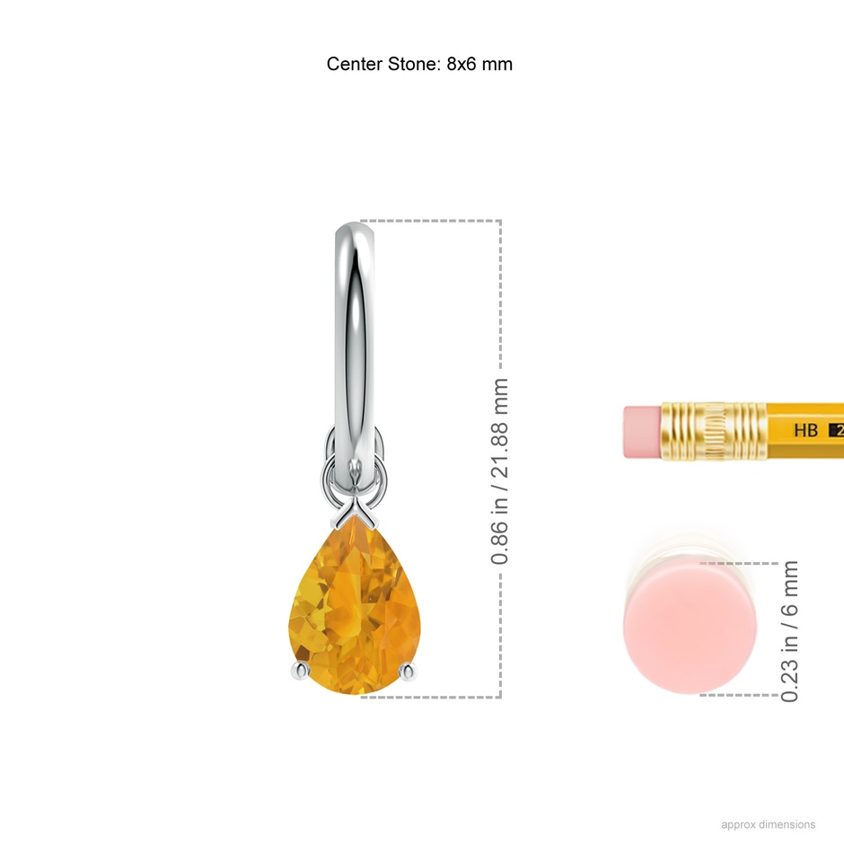 8x6mm A Pear-Shaped Fire Opal Drop Earrings with Screw Back in P950 Platinum ruler