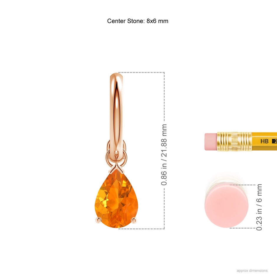 8x6mm AA Pear-Shaped Fire Opal Drop Earrings with Screw Back in Rose Gold ruler