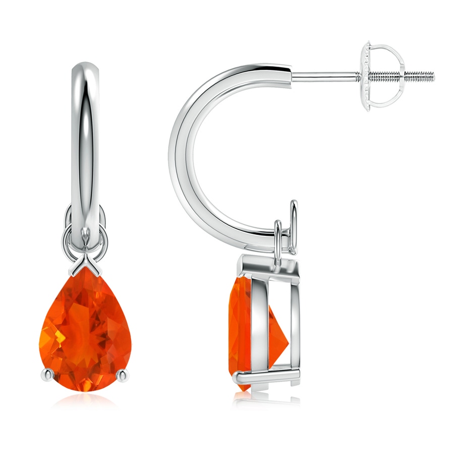 8x6mm AAA Pear-Shaped Fire Opal Drop Earrings with Screw Back in P950 Platinum 