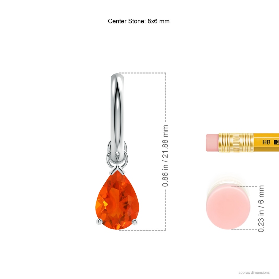 8x6mm AAA Pear-Shaped Fire Opal Drop Earrings with Screw Back in P950 Platinum ruler