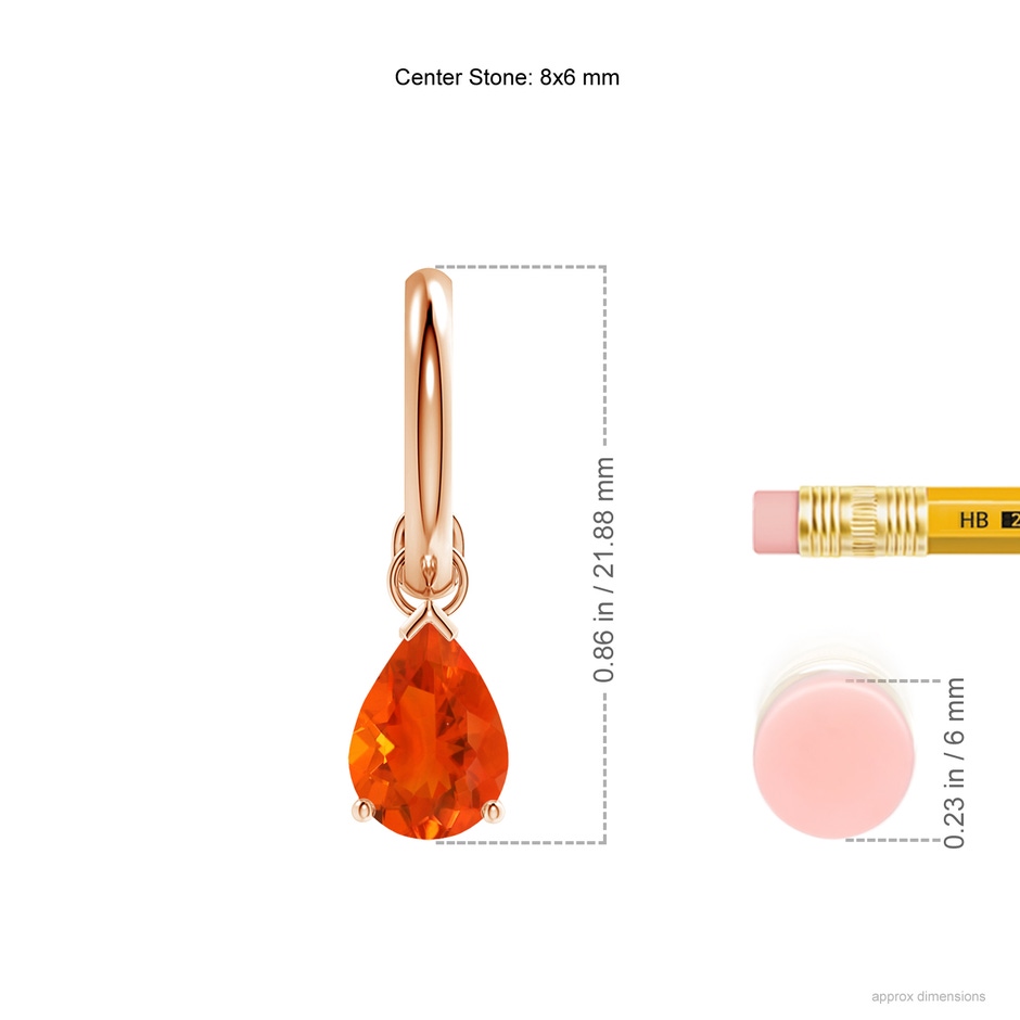8x6mm AAA Pear-Shaped Fire Opal Drop Earrings with Screw Back in Rose Gold ruler