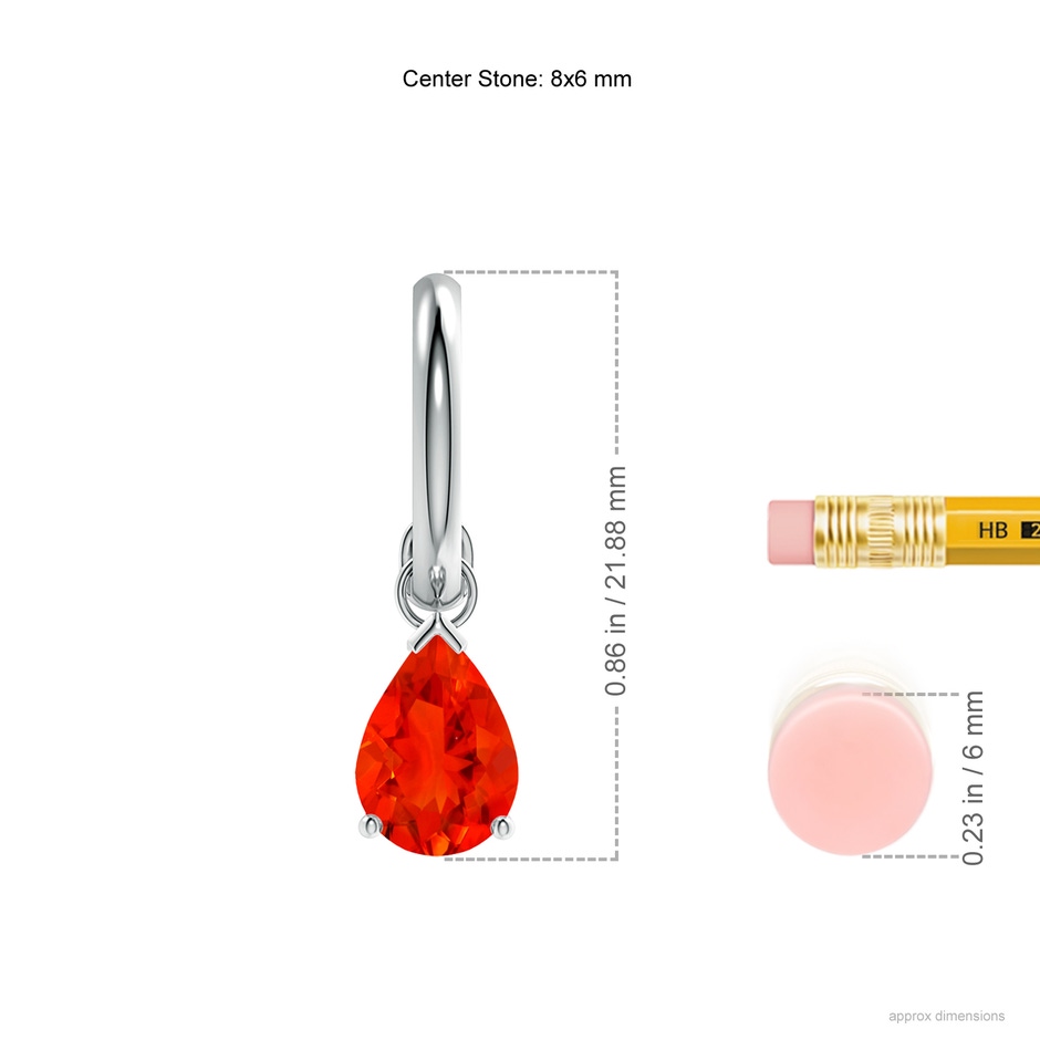 8x6mm AAAA Pear-Shaped Fire Opal Drop Earrings with Screw Back in P950 Platinum ruler