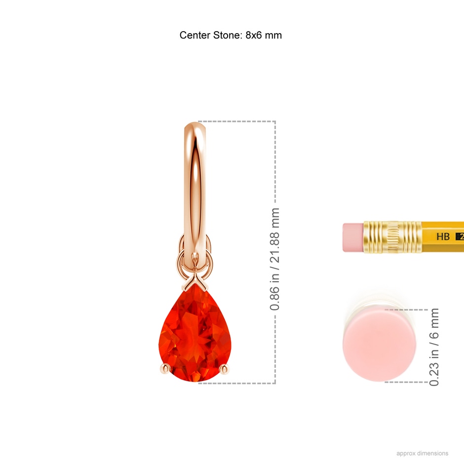8x6mm AAAA Pear-Shaped Fire Opal Drop Earrings with Screw Back in Rose Gold ruler