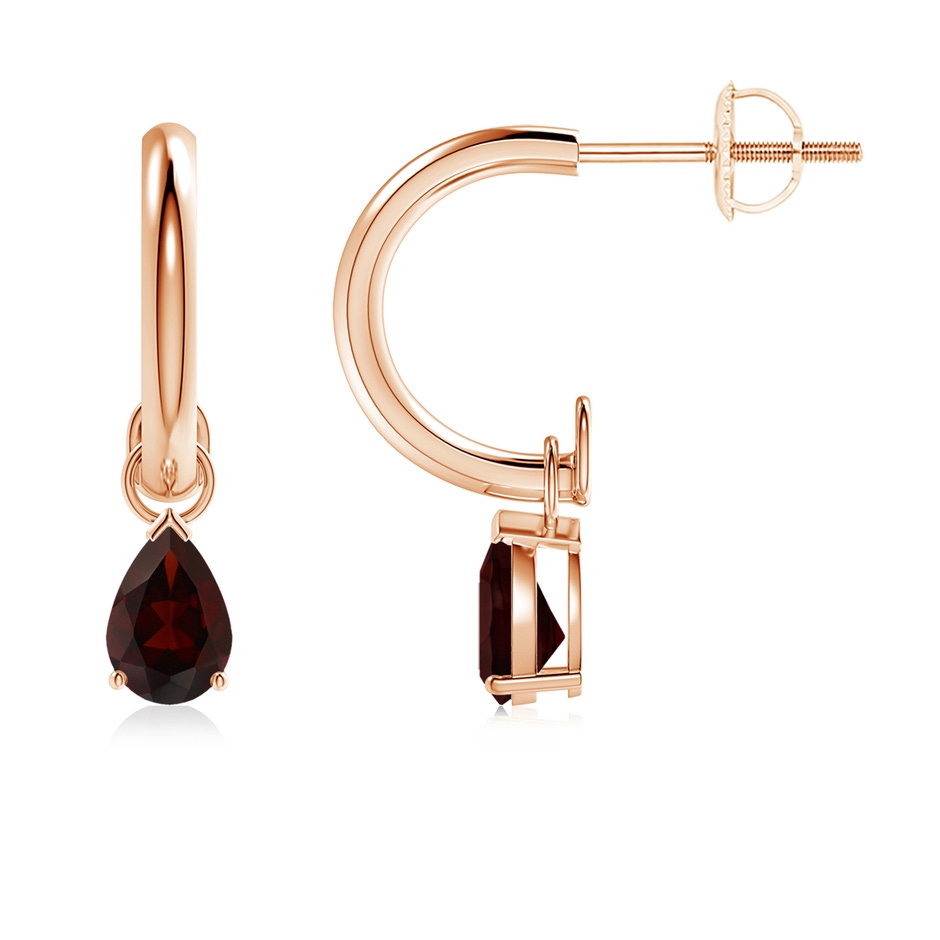 6x4mm A Pear-Shaped Garnet Drop Earrings with Screw Back in Rose Gold 