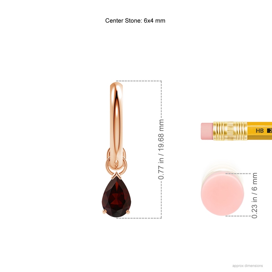 6x4mm A Pear-Shaped Garnet Drop Earrings with Screw Back in Rose Gold ruler