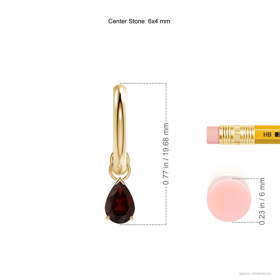 6x4mm A Pear-Shaped Garnet Drop Earrings with Screw Back in Yellow Gold ruler