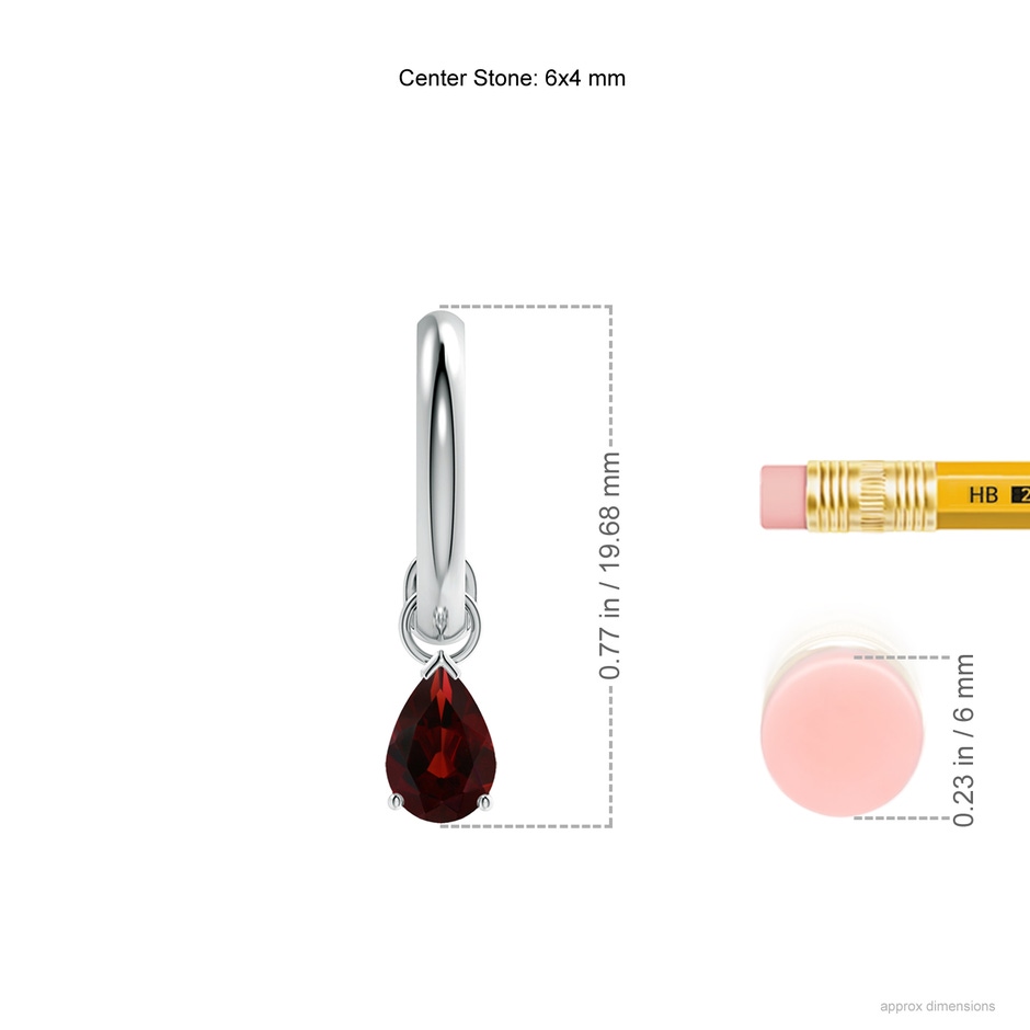 6x4mm AA Pear-Shaped Garnet Drop Earrings with Screw Back in P950 Platinum ruler
