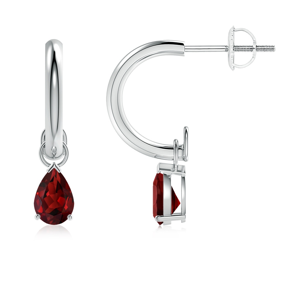 6x4mm AAAA Pear-Shaped Garnet Drop Earrings with Screw Back in P950 Platinum