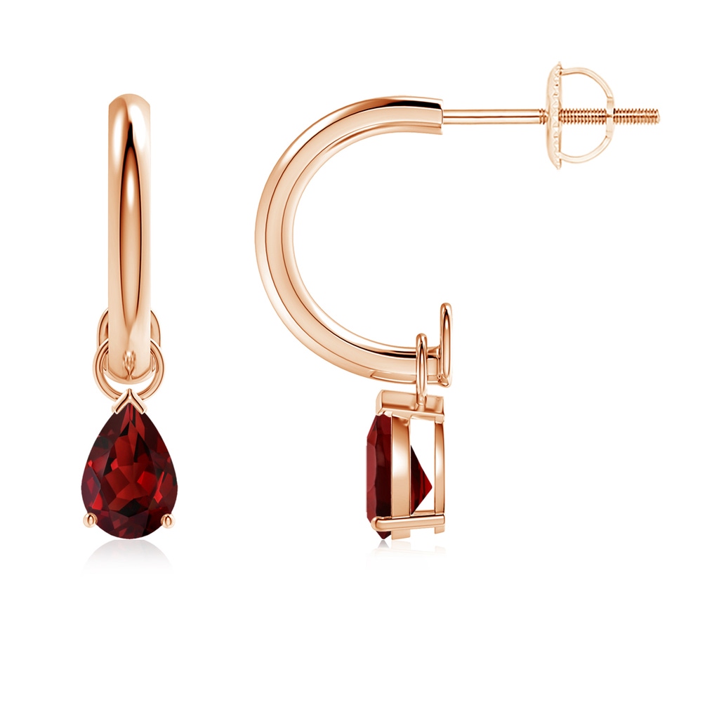 6x4mm AAAA Pear-Shaped Garnet Drop Earrings with Screw Back in Rose Gold
