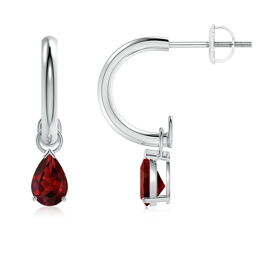 6x4mm AAAA Pear-Shaped Garnet Drop Earrings with Screw Back in White Gold 