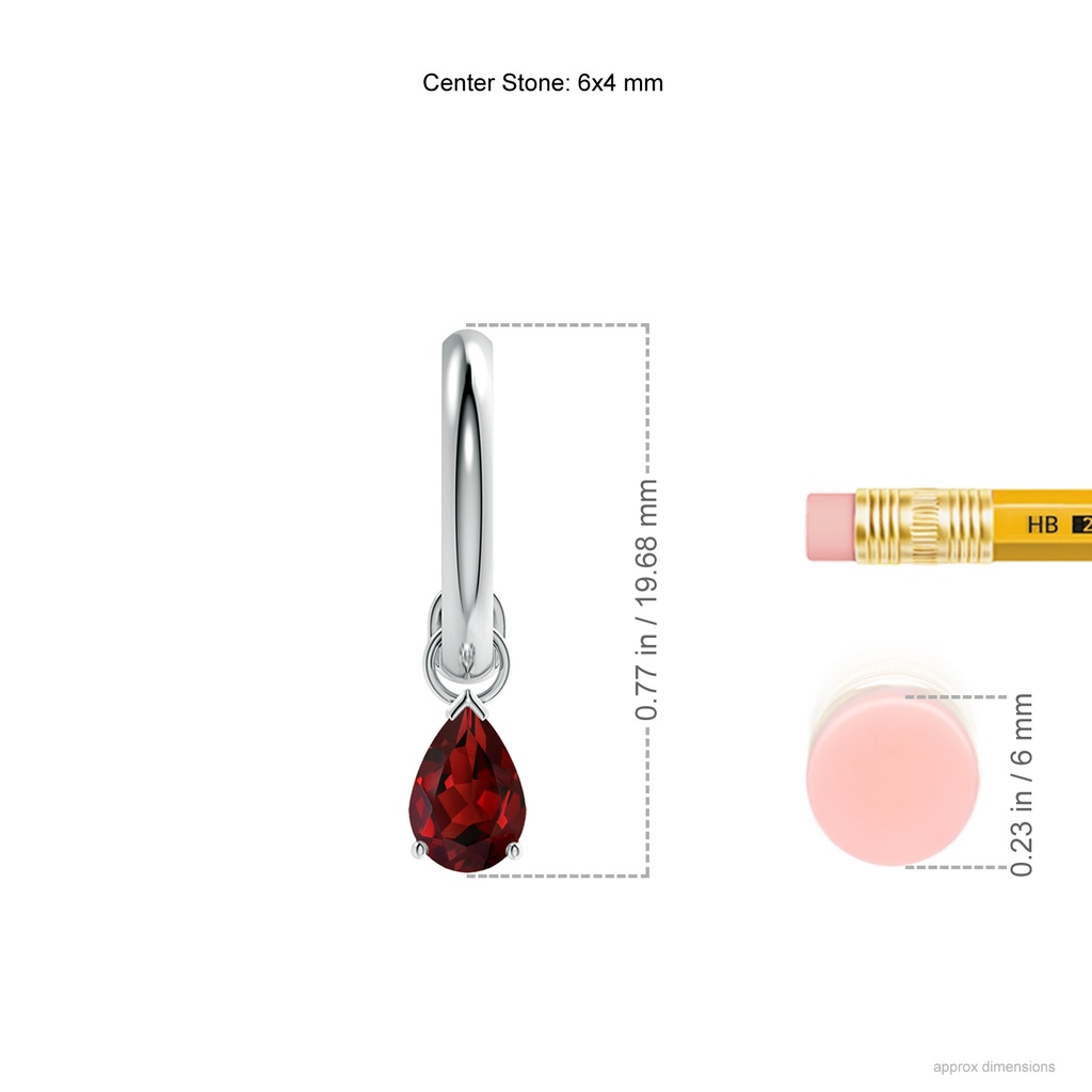 6x4mm AAAA Pear-Shaped Garnet Drop Earrings with Screw Back in White Gold Ruler