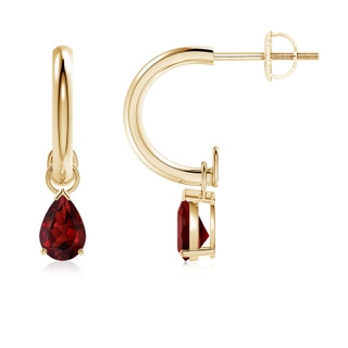 6x4mm AAAA Pear-Shaped Garnet Drop Earrings with Screw Back in Yellow Gold