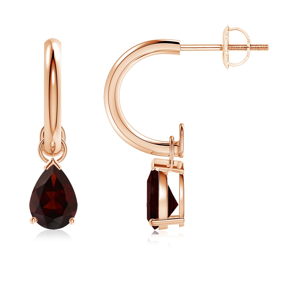 7x5mm A Pear-Shaped Garnet Drop Earrings with Screw Back in Rose Gold 