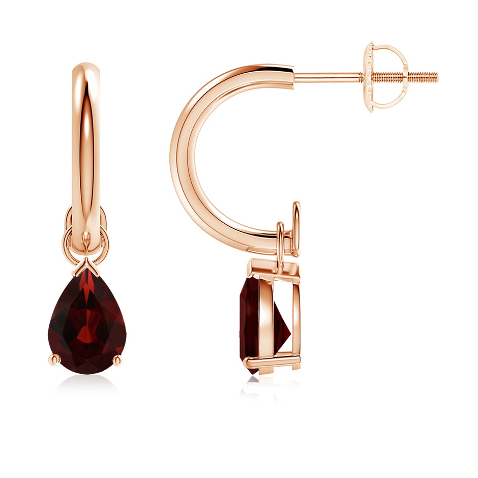 7x5mm AA Pear-Shaped Garnet Drop Earrings with Screw Back in Rose Gold 
