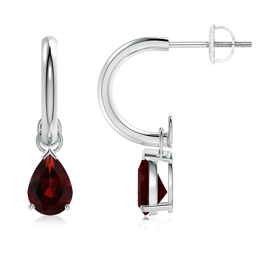 7x5mm AA Pear-Shaped Garnet Drop Earrings with Screw Back in White Gold 