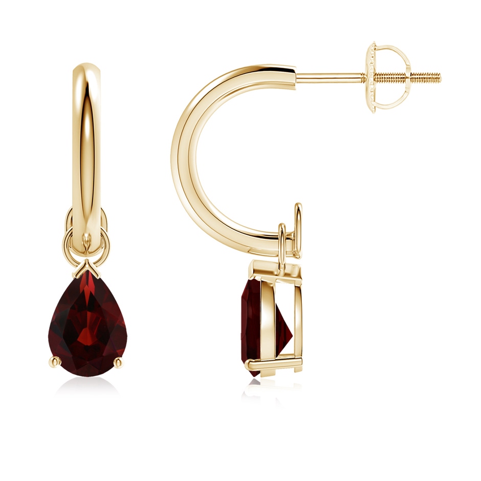 7x5mm AA Pear-Shaped Garnet Drop Earrings with Screw Back in Yellow Gold 
