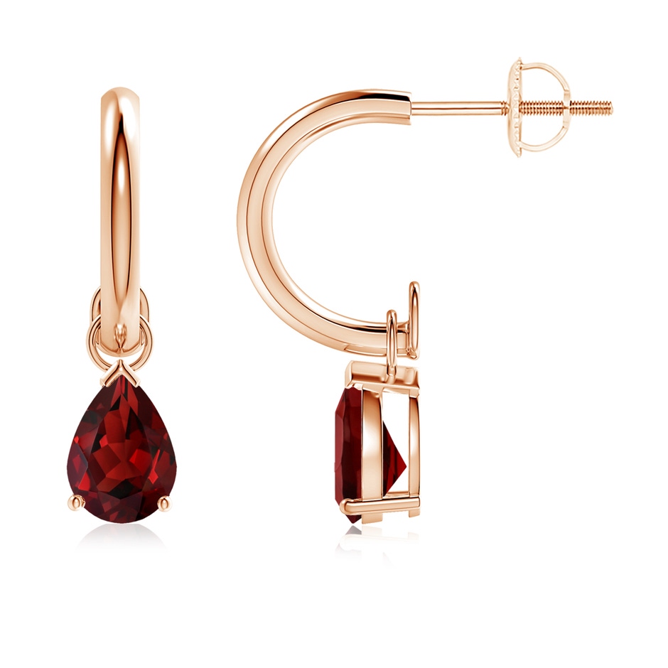7x5mm AAAA Pear-Shaped Garnet Drop Earrings with Screw Back in Rose Gold 
