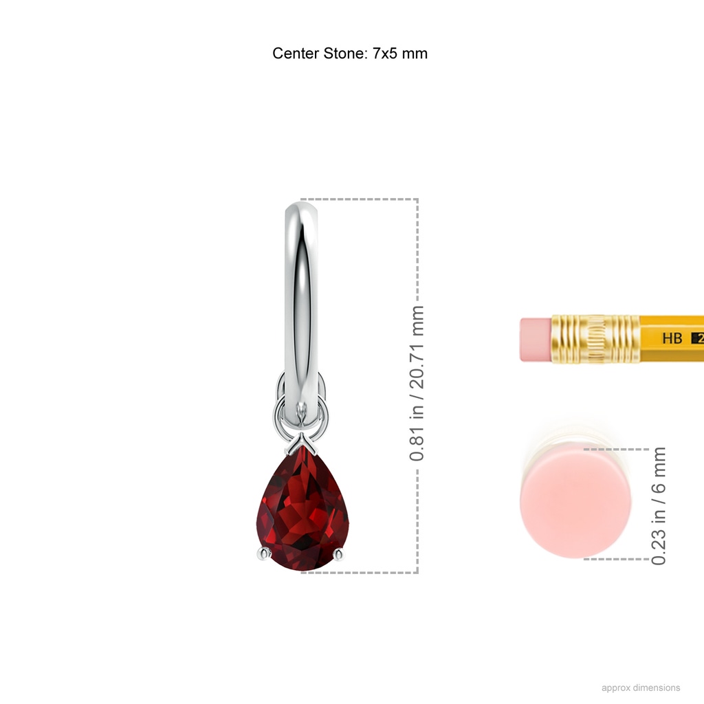 7x5mm AAAA Pear-Shaped Garnet Drop Earrings with Screw Back in White Gold Ruler