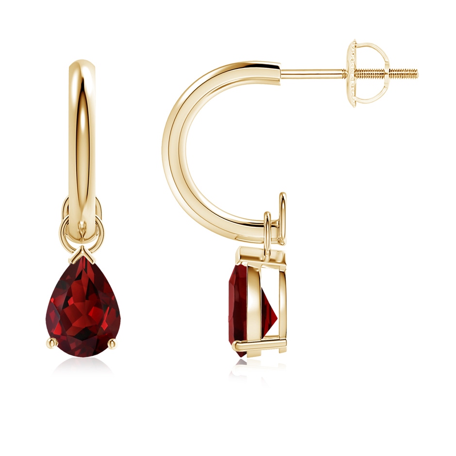 7x5mm AAAA Pear-Shaped Garnet Drop Earrings with Screw Back in Yellow Gold 