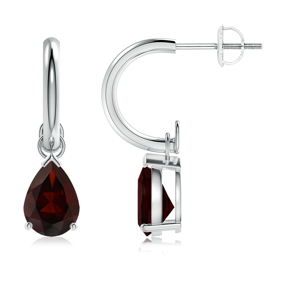 8x6mm A Pear-Shaped Garnet Drop Earrings with Screw Back in White Gold 