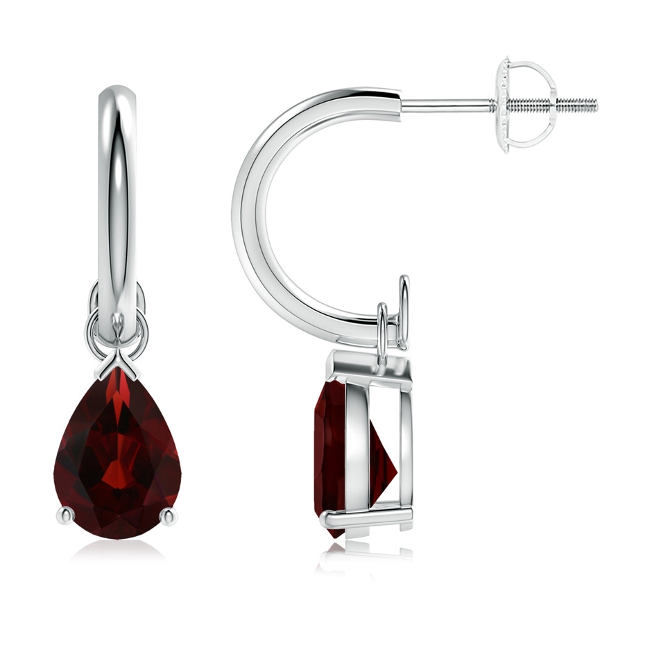 8x6mm AA Pear-Shaped Garnet Drop Earrings with Screw Back in White Gold 