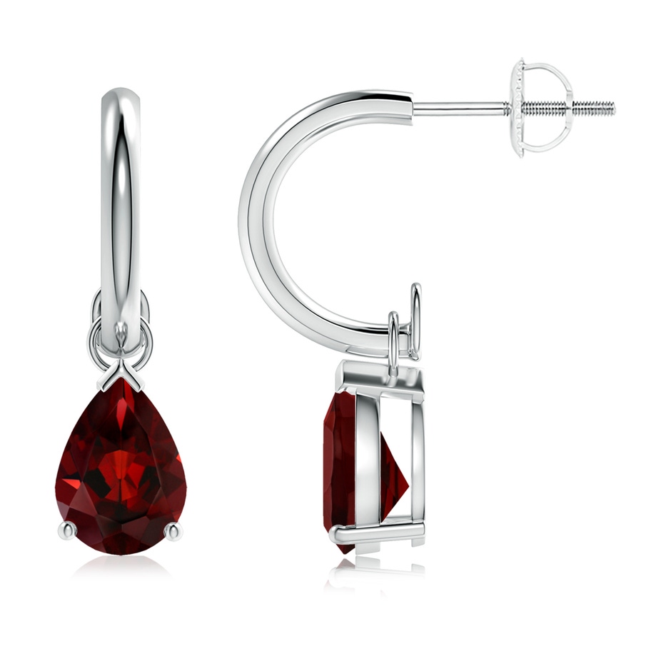 8x6mm AAA Pear-Shaped Garnet Drop Earrings with Screw Back in White Gold 
