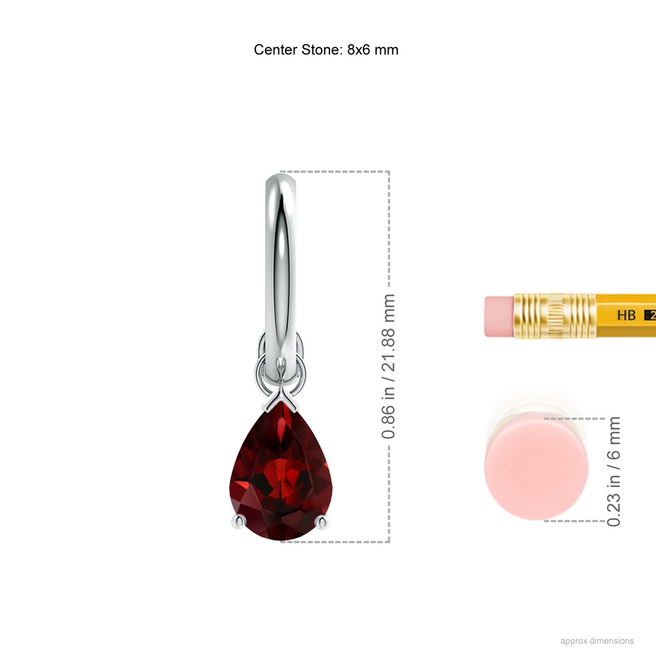 8x6mm AAA Pear-Shaped Garnet Drop Earrings with Screw Back in White Gold ruler