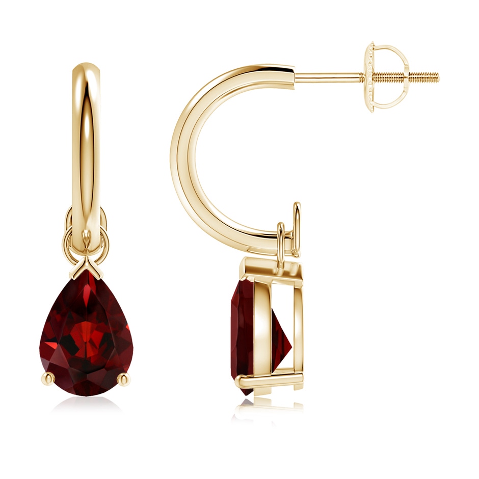 8x6mm AAA Pear-Shaped Garnet Drop Earrings with Screw Back in Yellow Gold 